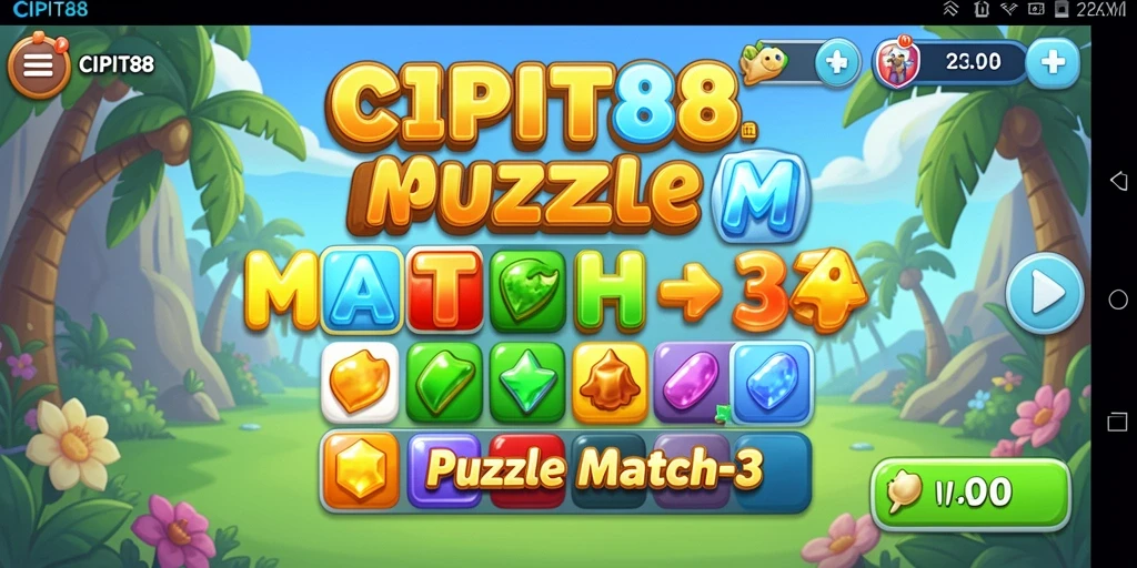 Tampilan antarmuka <strong>CIPIT88</strong> yang menarik dan fungsional dalam permainan Puzzle Match-3.