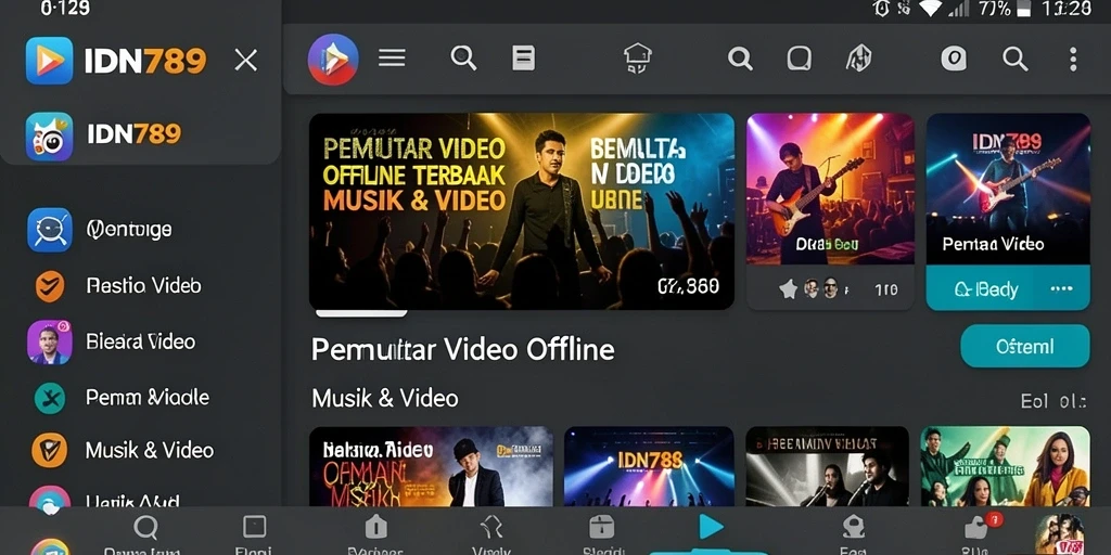 Antarmuka aplikasi IDN789 untuk pemutar video offline yang menarik.