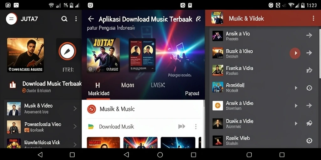 Antarmuka menarik JUTA7 untuk Download Musik dengan fitur lengkap.