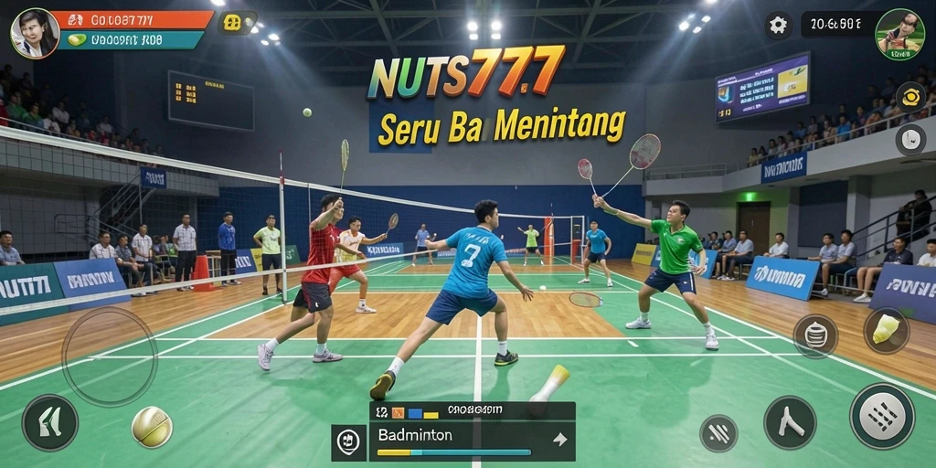 Screenshot NUTS777 menampilkan aksi permainan Badminton yang dinamis.
