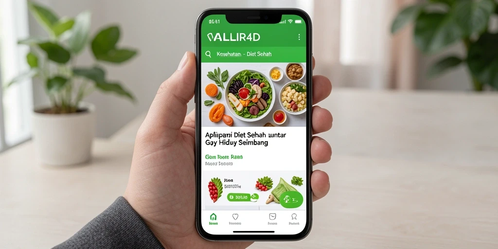 Antarmuka aplikasi VALIR4D dengan fitur diet sehat.